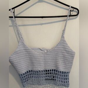 NEW Le Lis Collection crochet cropped tank strappy sky blue mesh lingerie rare L
